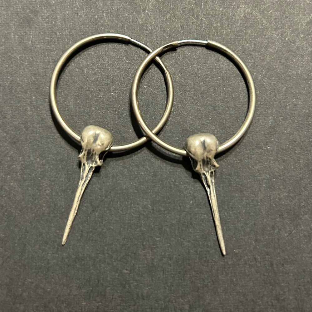 MOON RAVEN Hummingbird Skull Hoop Earrings